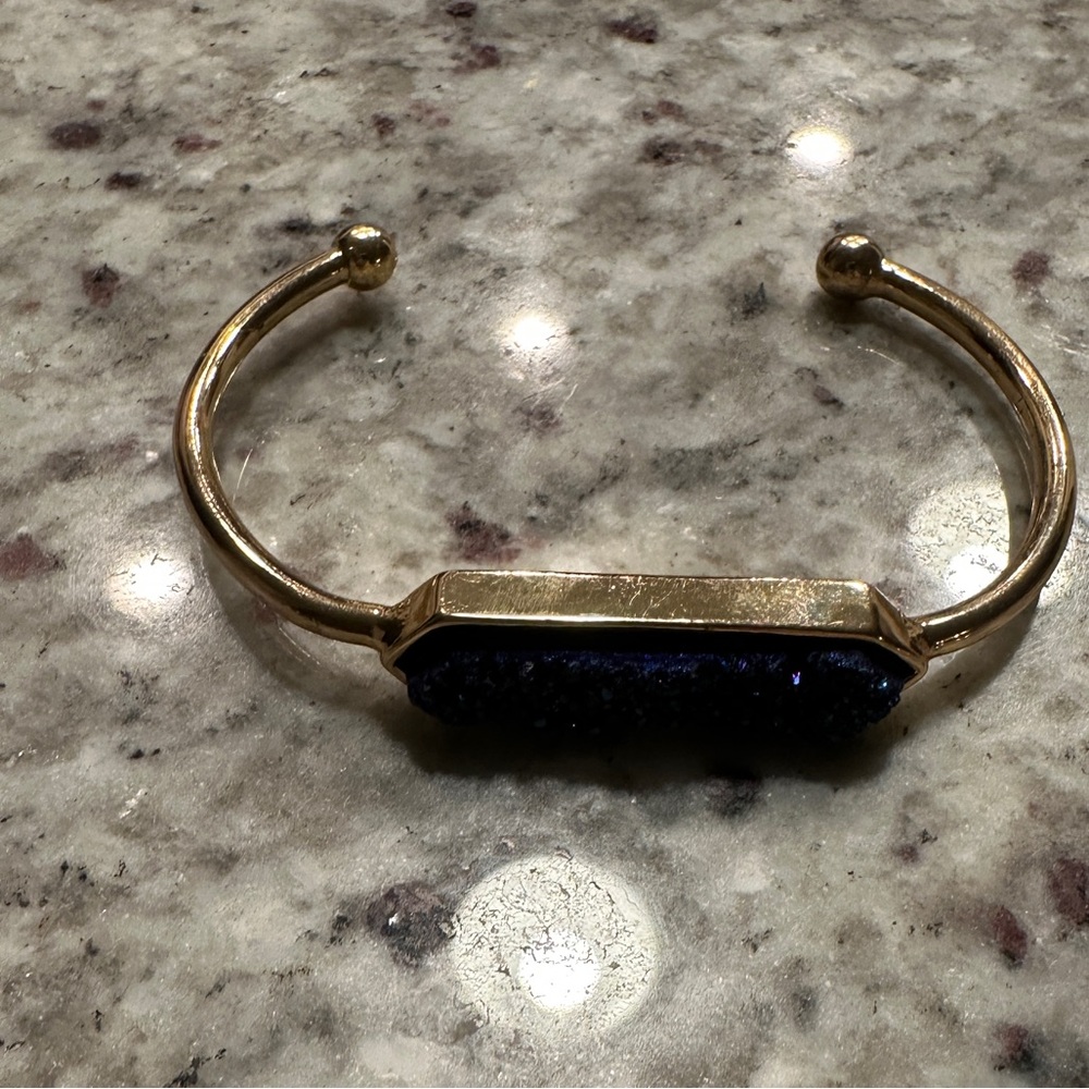 Gold and Blue Geode Cuff Bracelet
